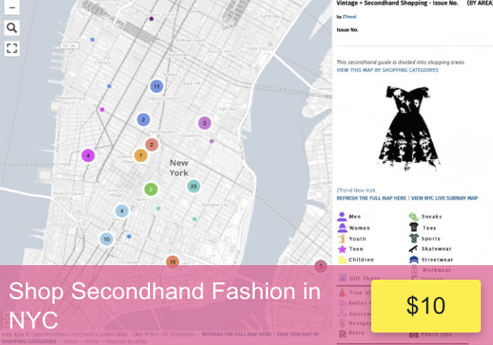 New York City secondhand Shopping Map
