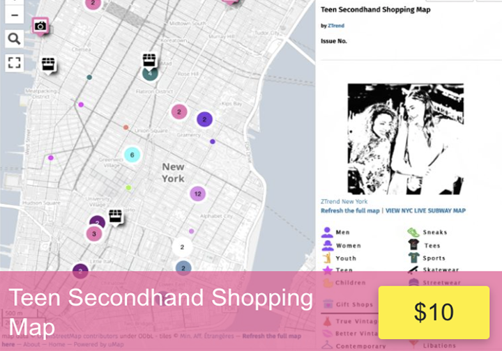 Teen thrifting secondhand Shopping Map